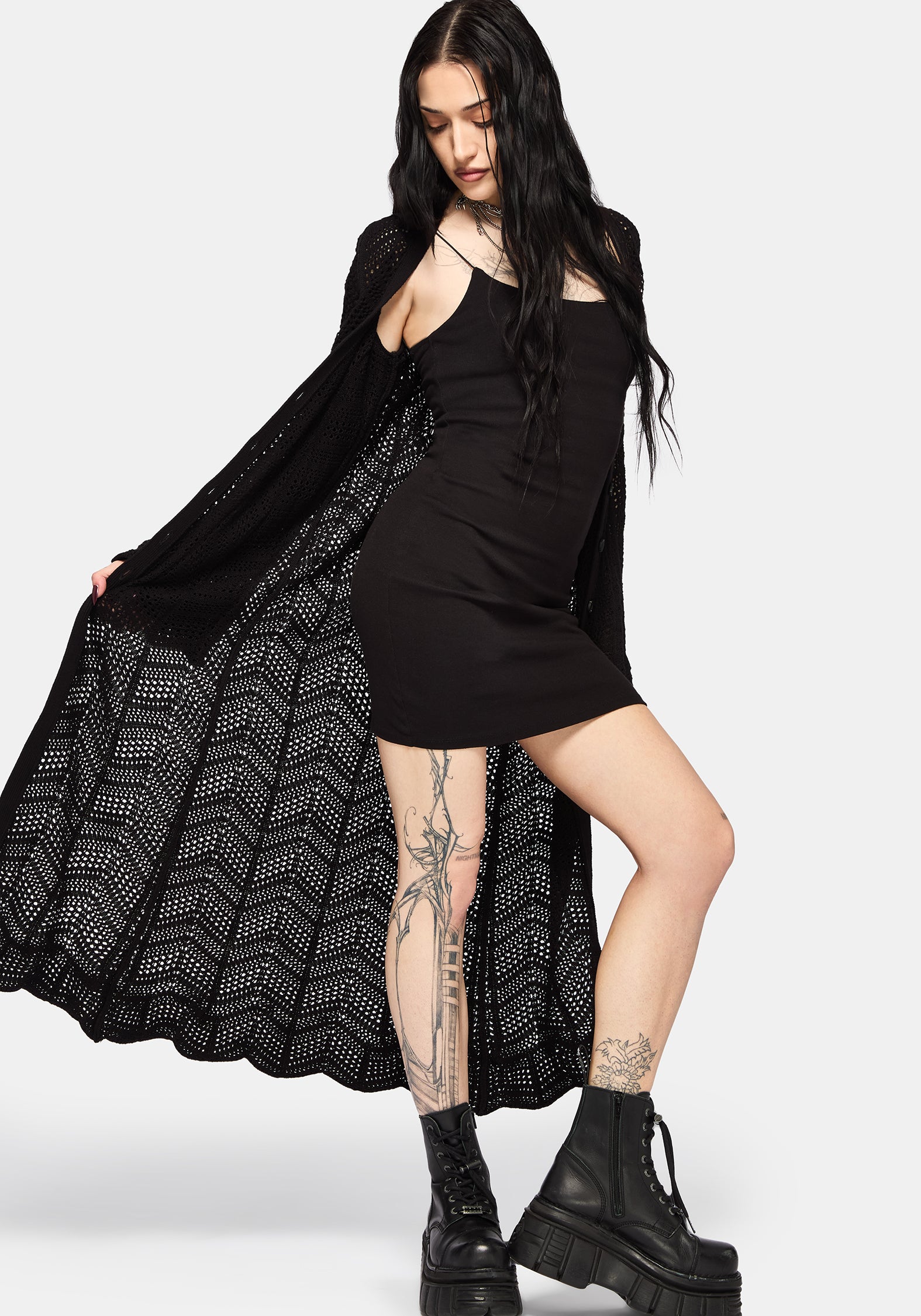 Aenaes Longline Crochet Maxi Cardigan – Disturbia