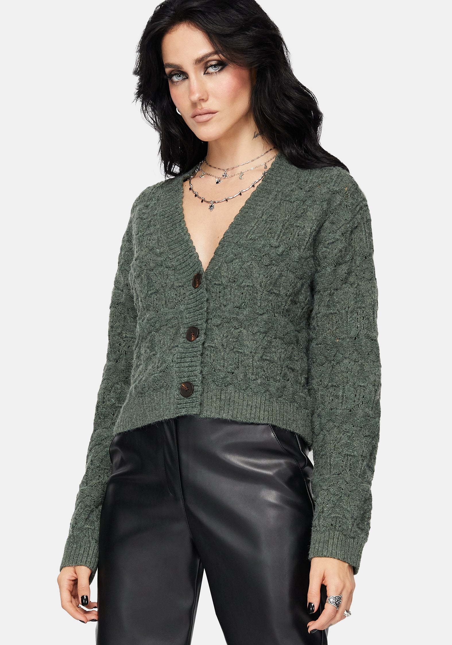 Cadmium Pointelle Knit Cardigan - Teal – Disturbia