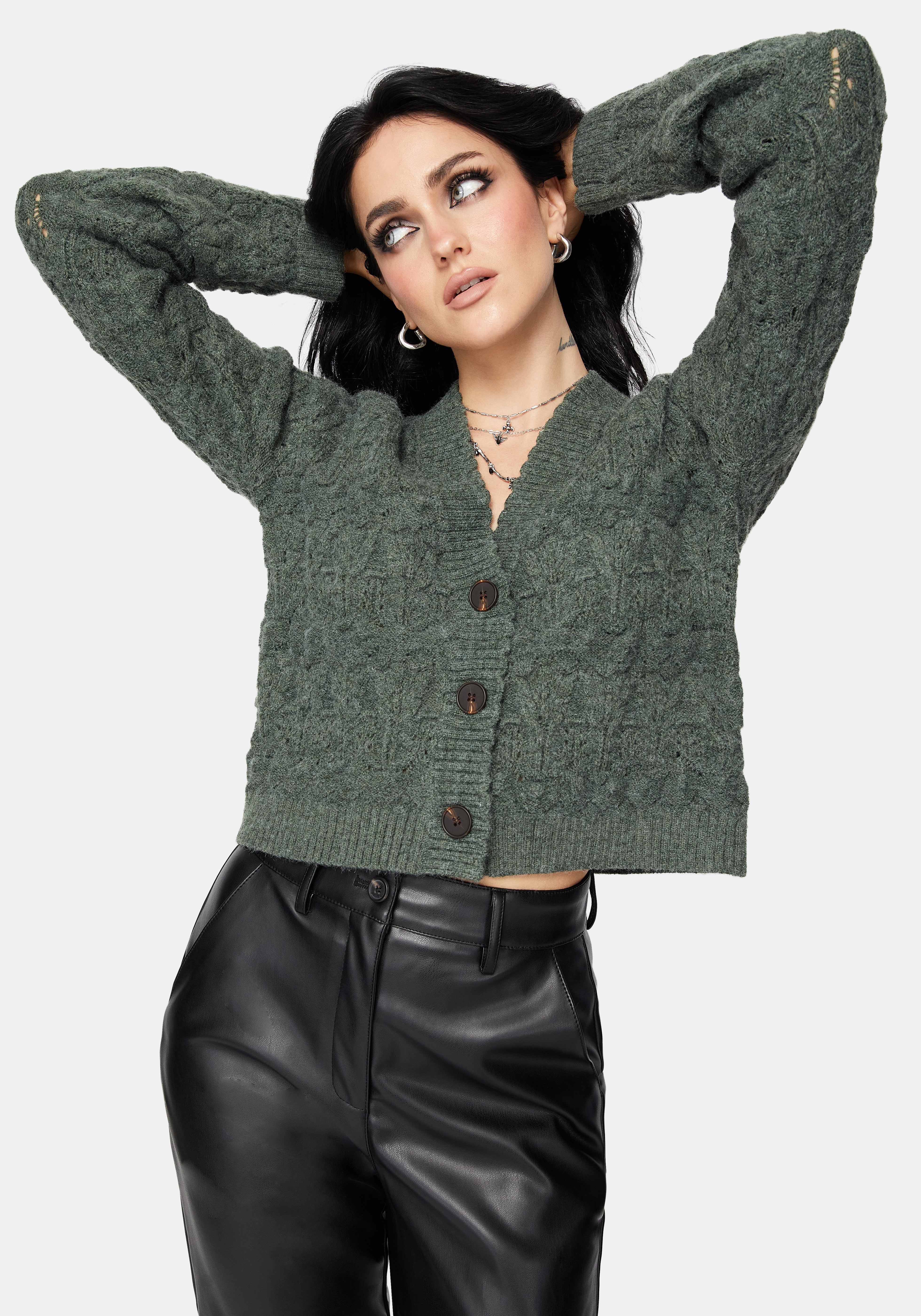トップス LITTLE.BEDROOM damage alert cardigan Cadmium Pointelle Knit Cardigan - Teal – Disturbia