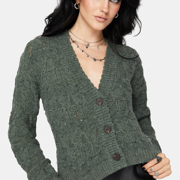 Cadmium Pointelle Knit Cardigan - Teal – Disturbia