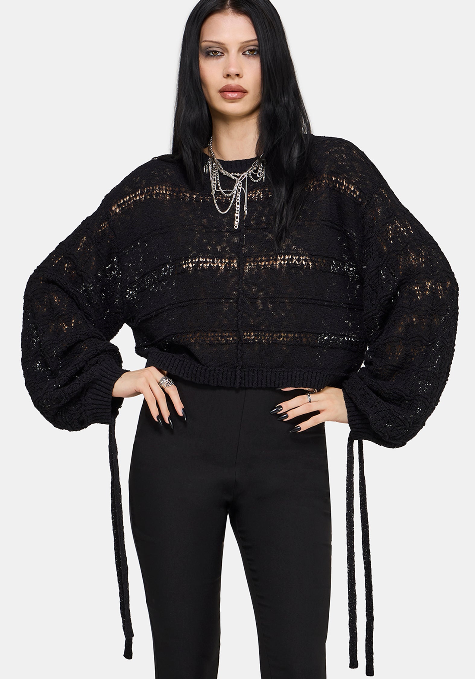 Cherith Balloon Sleeve Pointelle Stripe Jumper