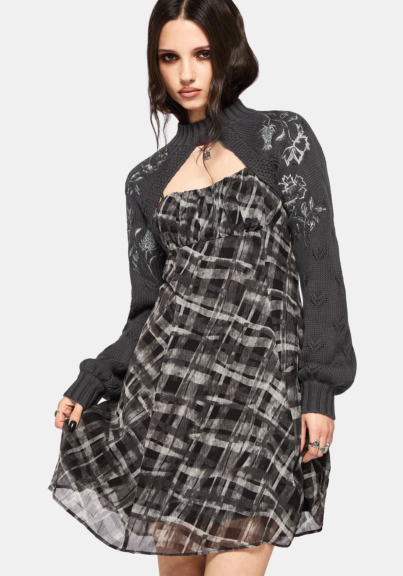 Wren Floral Embroidered Funnel Neck Shrug