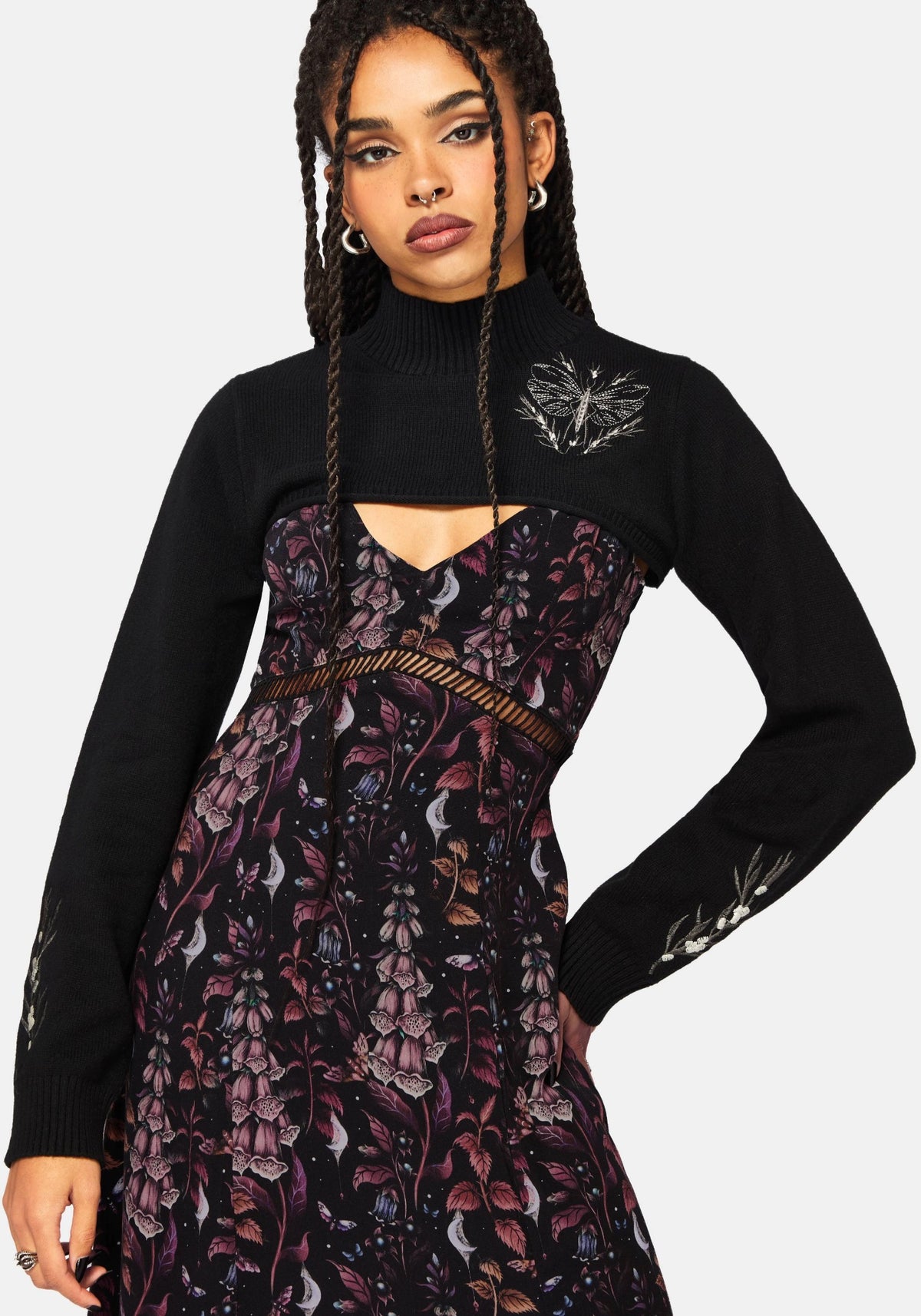 Griffinfly Embroidered Extreme Crop Knit Sweater