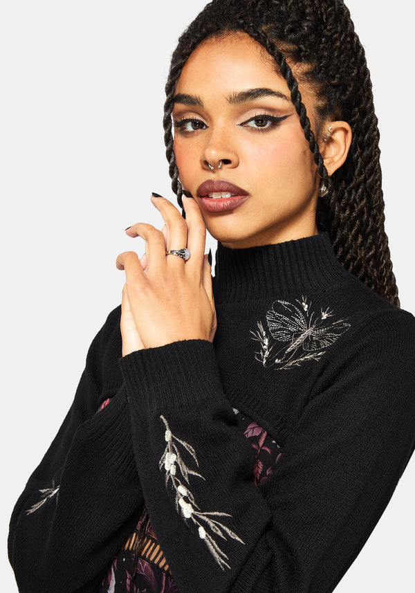 Griffinfly Embroidered Extreme Crop Knit Sweater