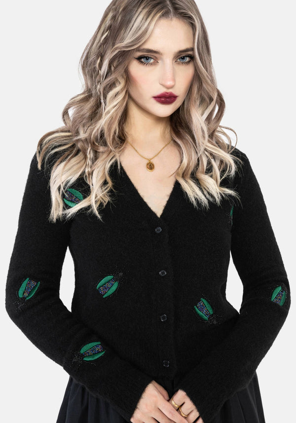 Lament Beaded Bug Embellished Knit Cardigan