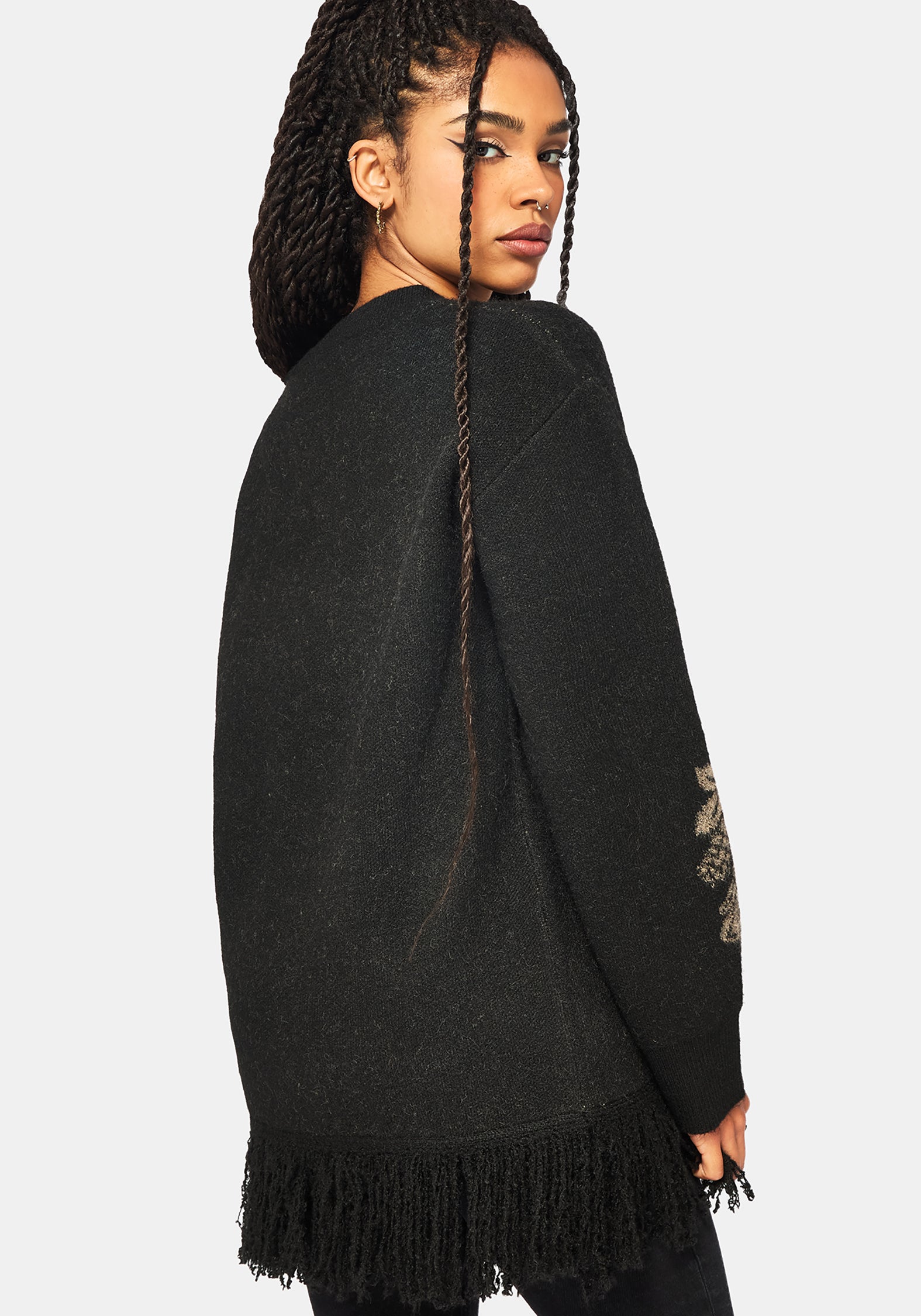 Dia Fringe Hem Jacquard Knit Sweater – Disturbia