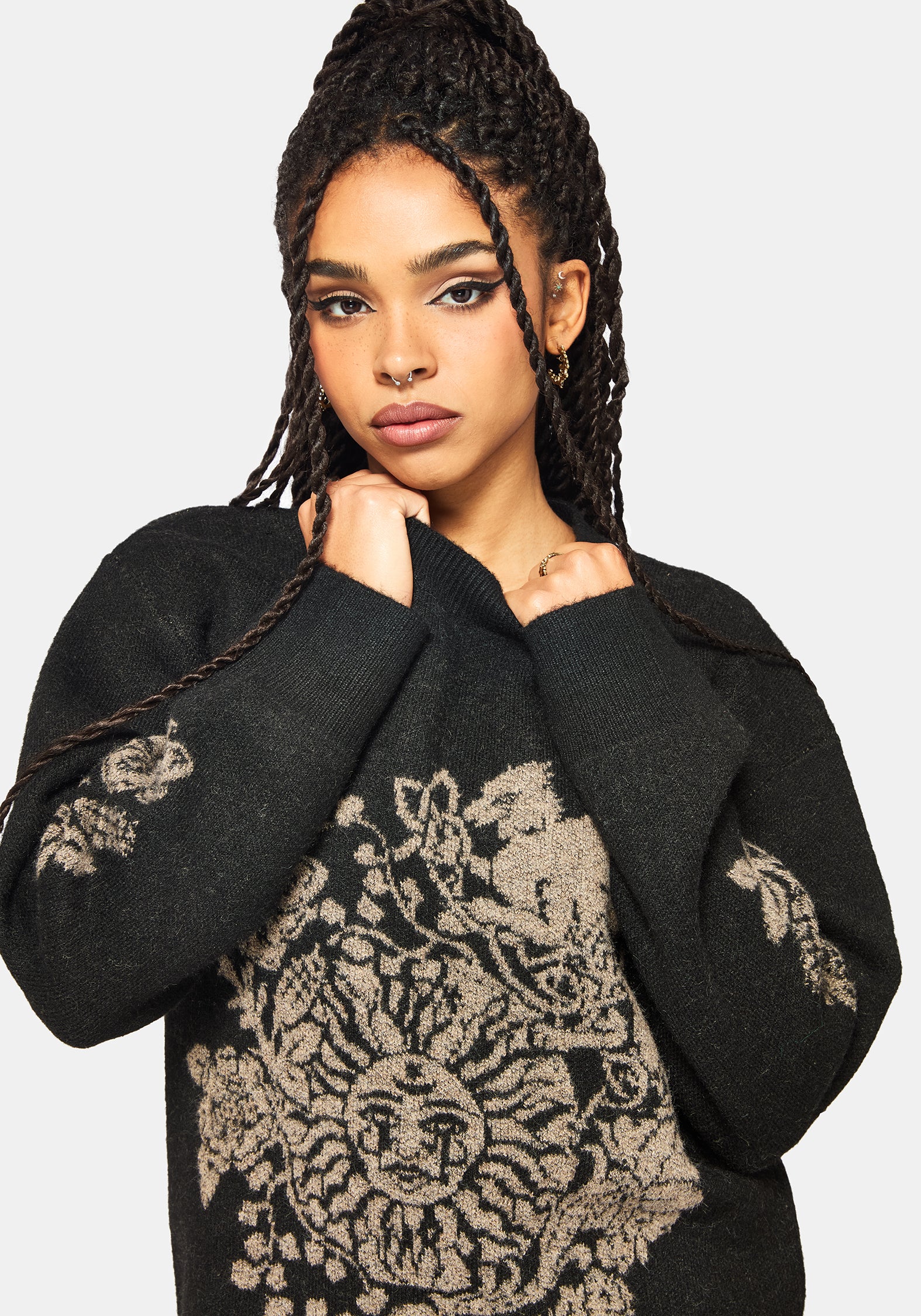 Dia Fringe Hem Jacquard Knit Sweater
