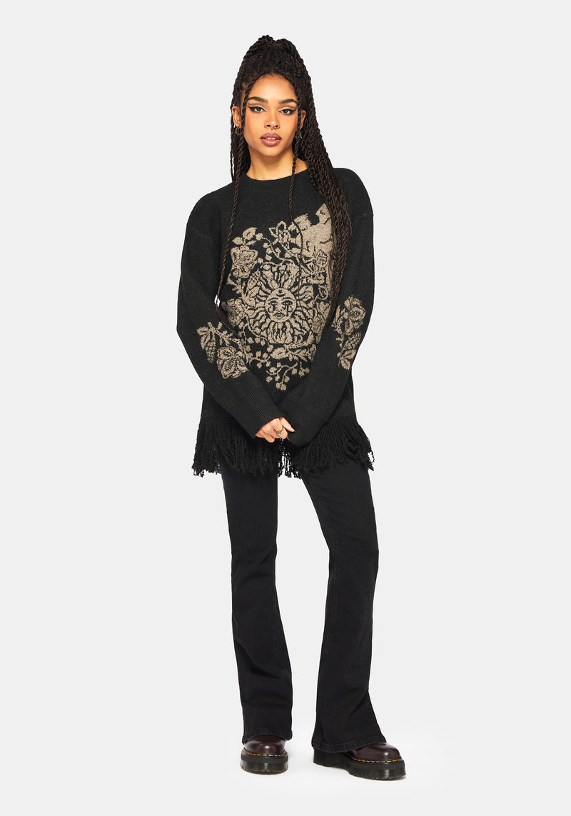 Dia Fringe Hem Jacquard Knit Sweater