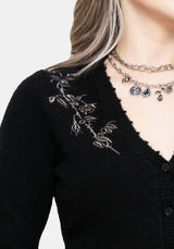Rime Embroidered V-Neck Fitted Cardigan