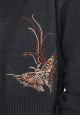 Ember Moth Embroidered V-Neck Knit Sweater