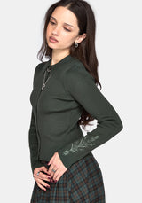 Cybele Embroidered Button Up Ribbed Knit Cardigan - Green