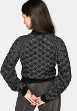 Edna Cotton Leaf Ribbed Funnel Neck Sweater - Black