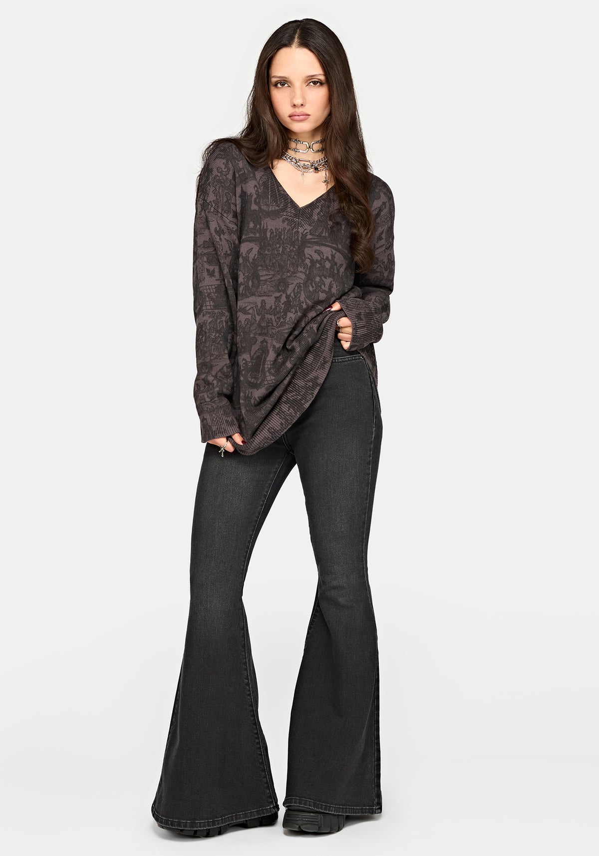 Diabolical V Neck Knit Sweater