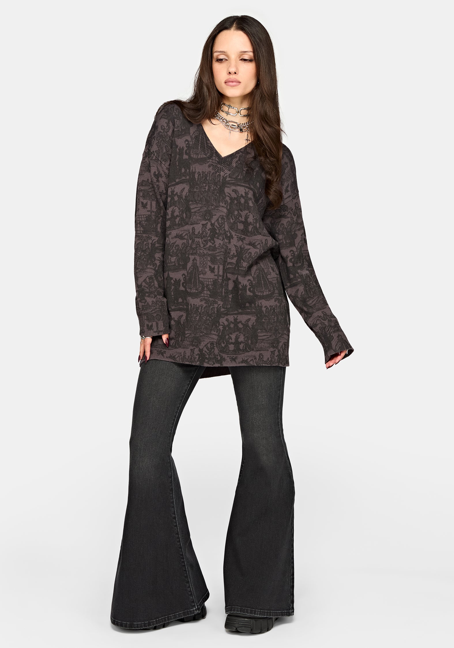 Diabolical V Neck Knit Sweater
