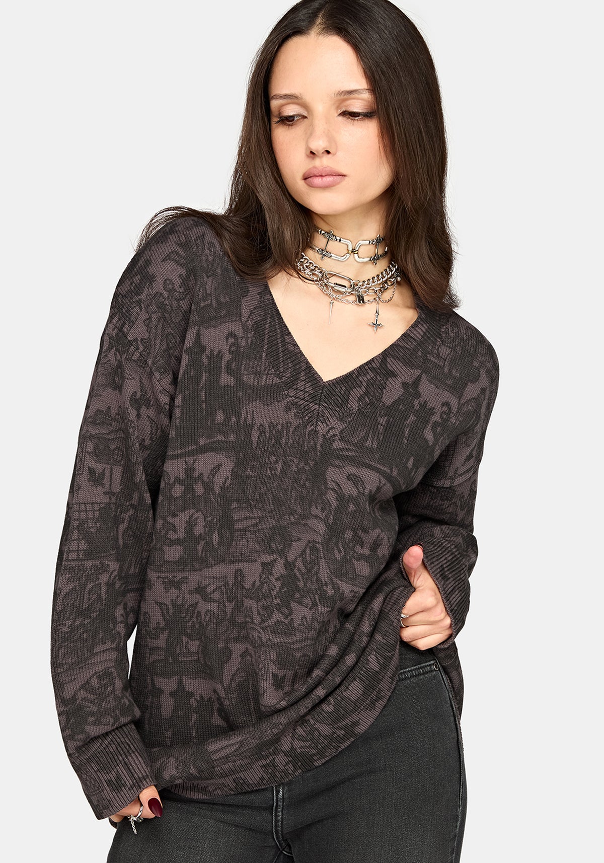 Diabolical V Neck Knit Sweater