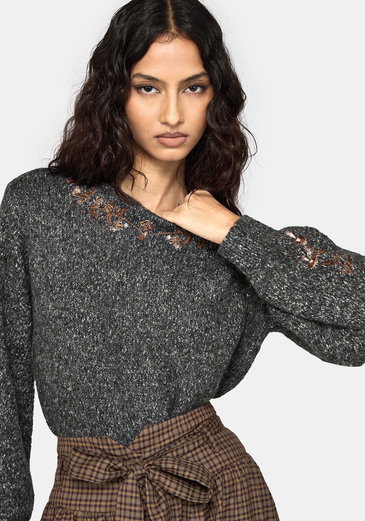 Beatrix Mushroom Embroidered Knit Sweater