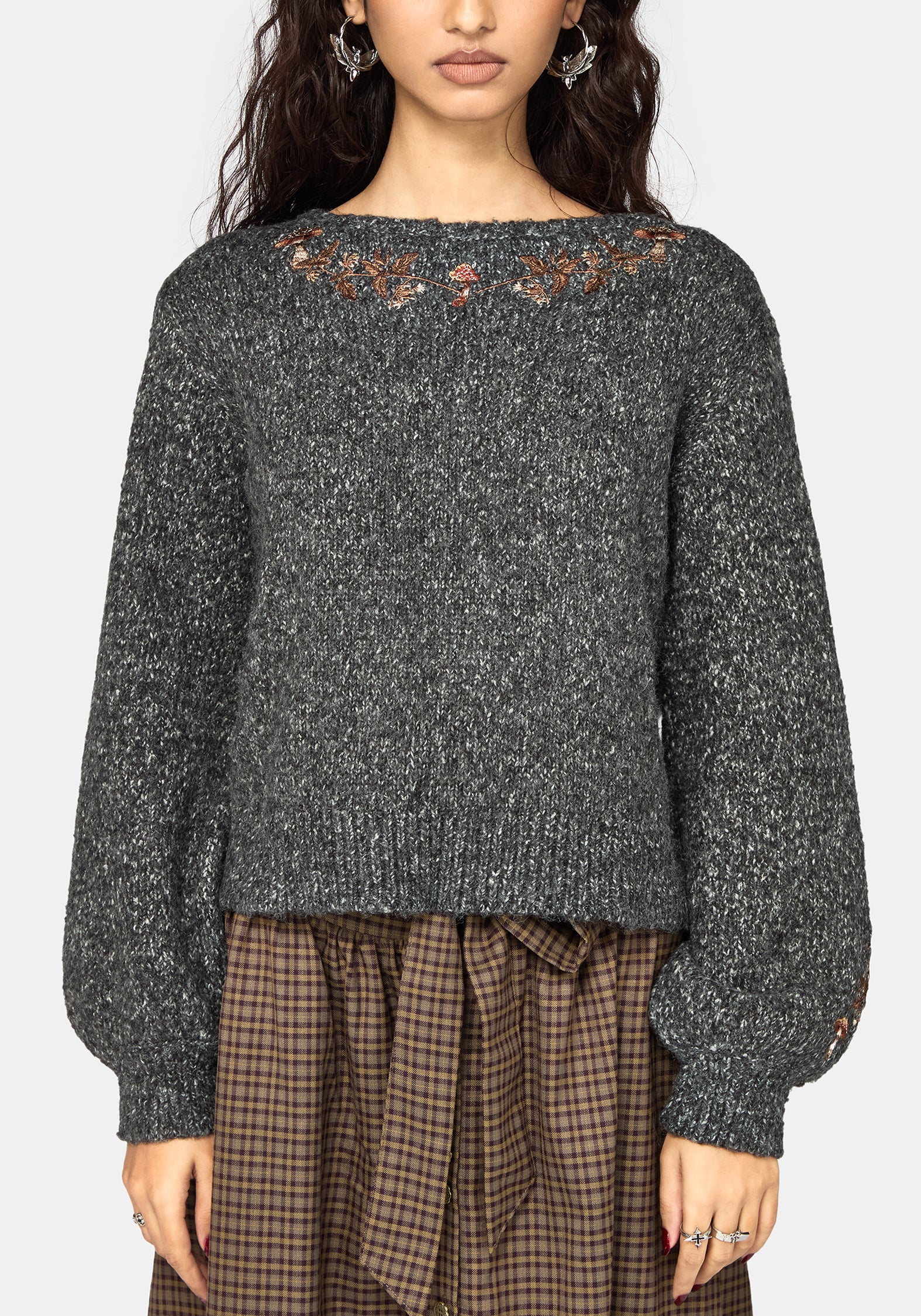 Beatrix Mushroom Embroidered Knit Sweater