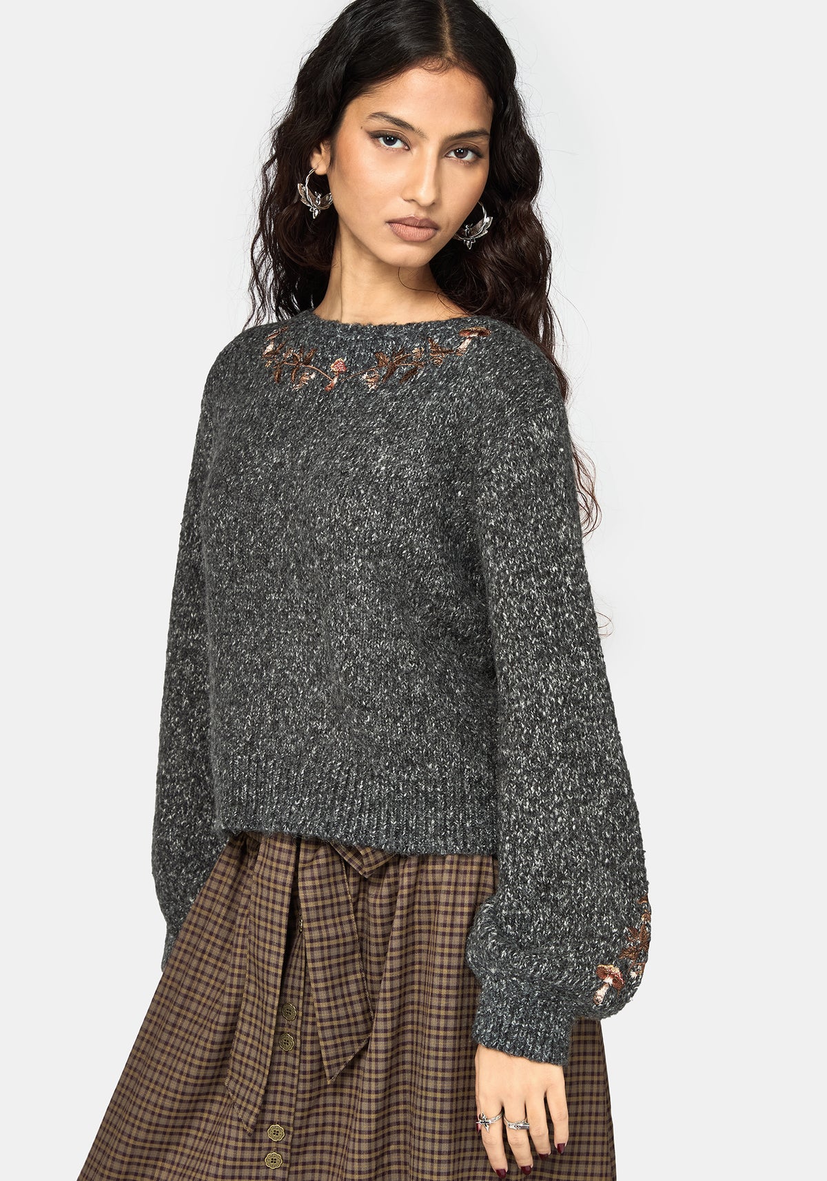 Beatrix Mushroom Embroidered Knit Sweater