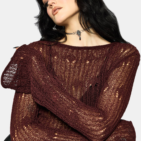 Damien Ladder Knit Top - Burgundy – Disturbia