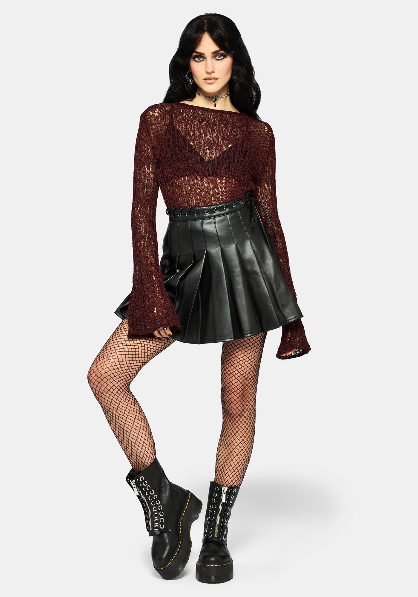 Damien Ladder Knit Top - Burgundy – Disturbia