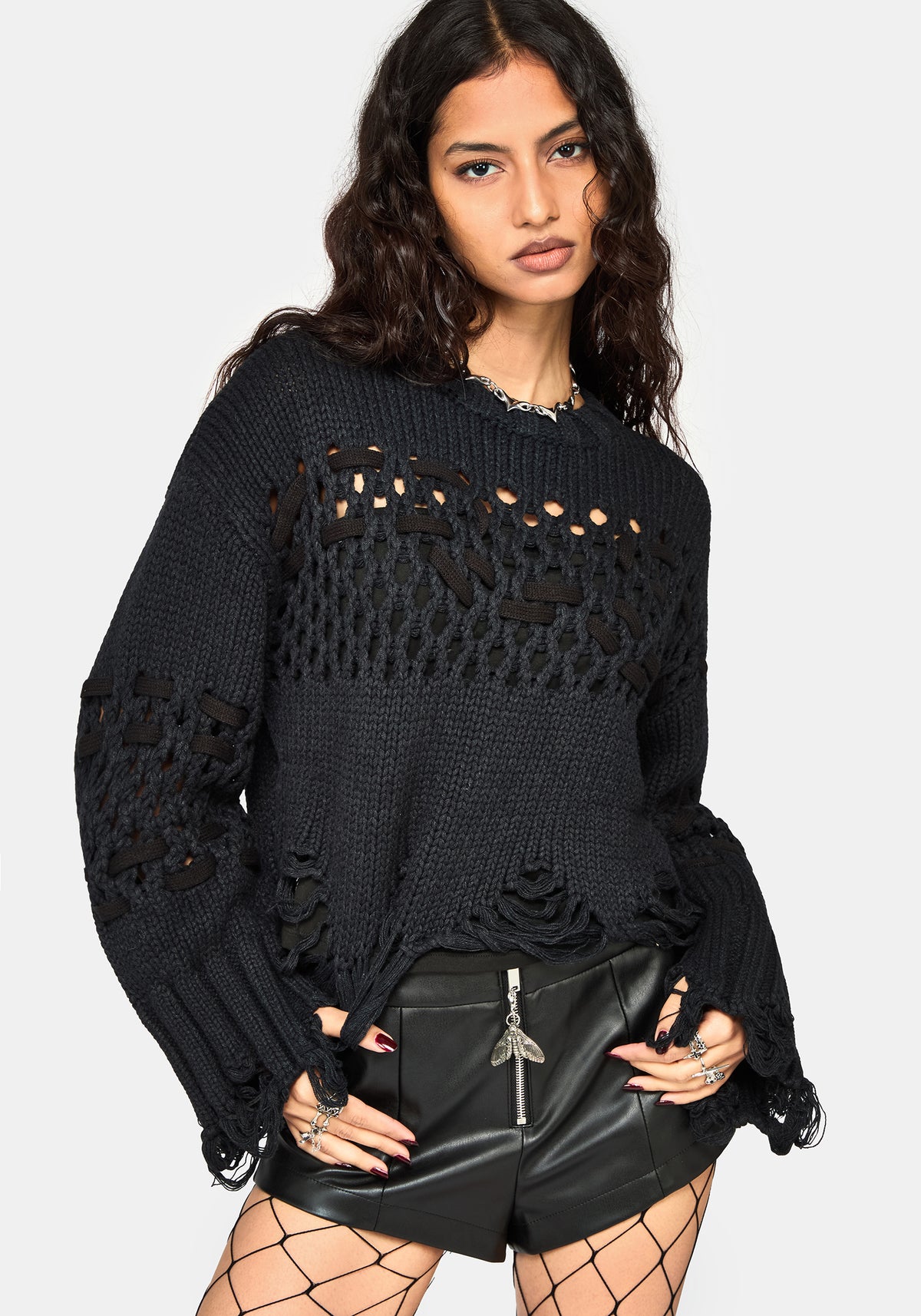 Noel Open Weave Cropped Knit Sweater