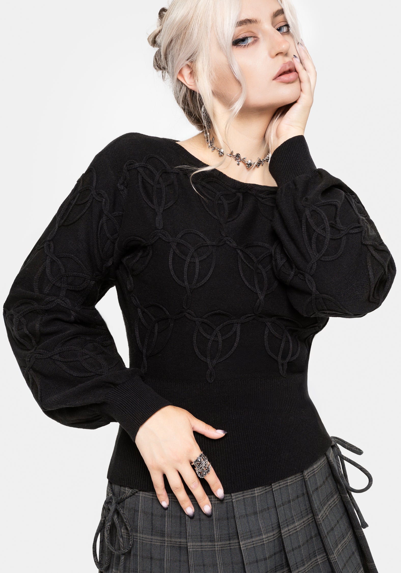 Covet Cotton-Blend Witches Knot Cable Knit Jumper - Black