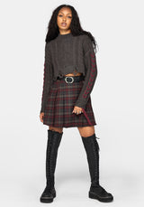 Skulk Distressed Cable Knit Crop Sweater - Charcoal