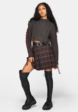 Skulk Distressed Cable Knit Crop Sweater - Charcoal