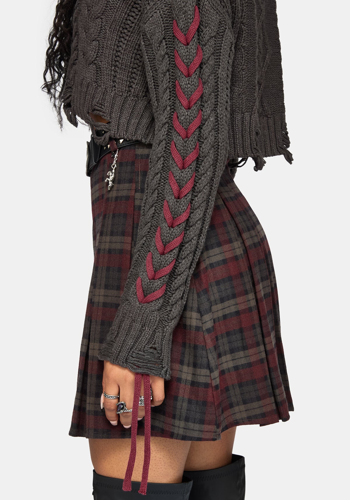 Skulk Distressed Cable Knit Crop Jumper - Charcoal