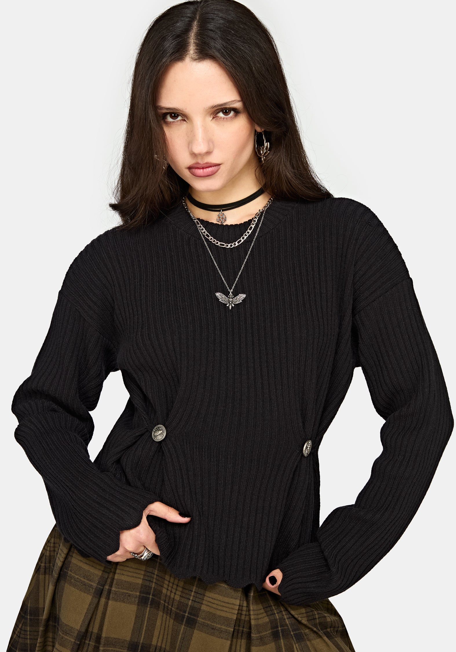 Cove Ribbed Button Waist Knit Sweater