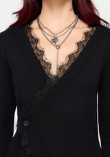 Eirla Lace Trim Wrap Over Knit Cardigan
