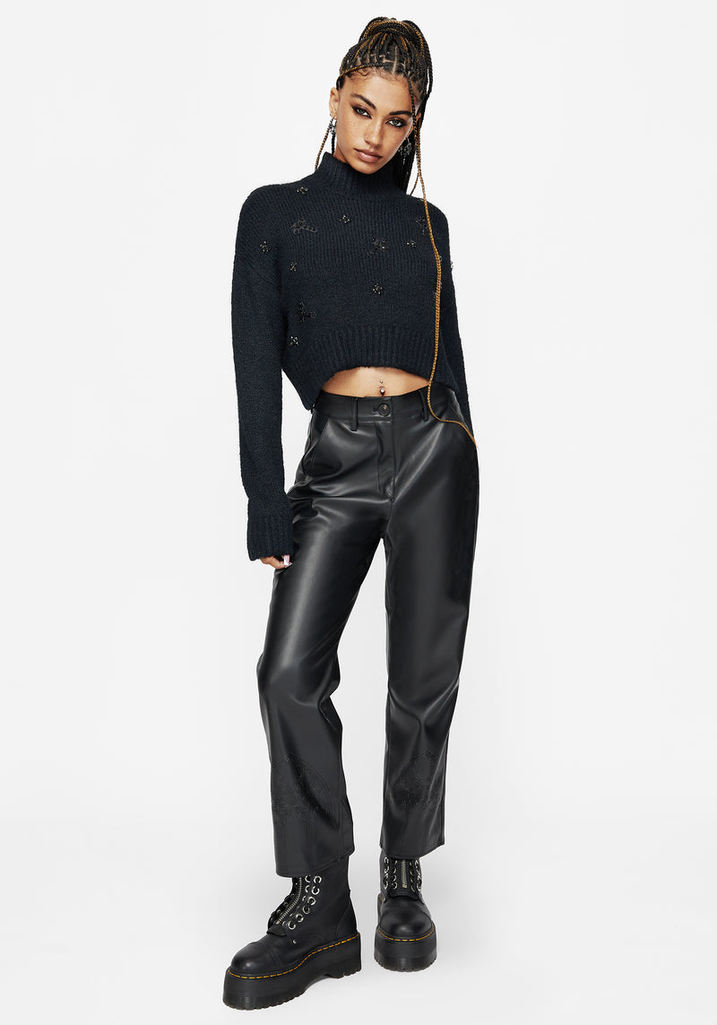 Phantom Cotton Embellished Cross Crop Sweater