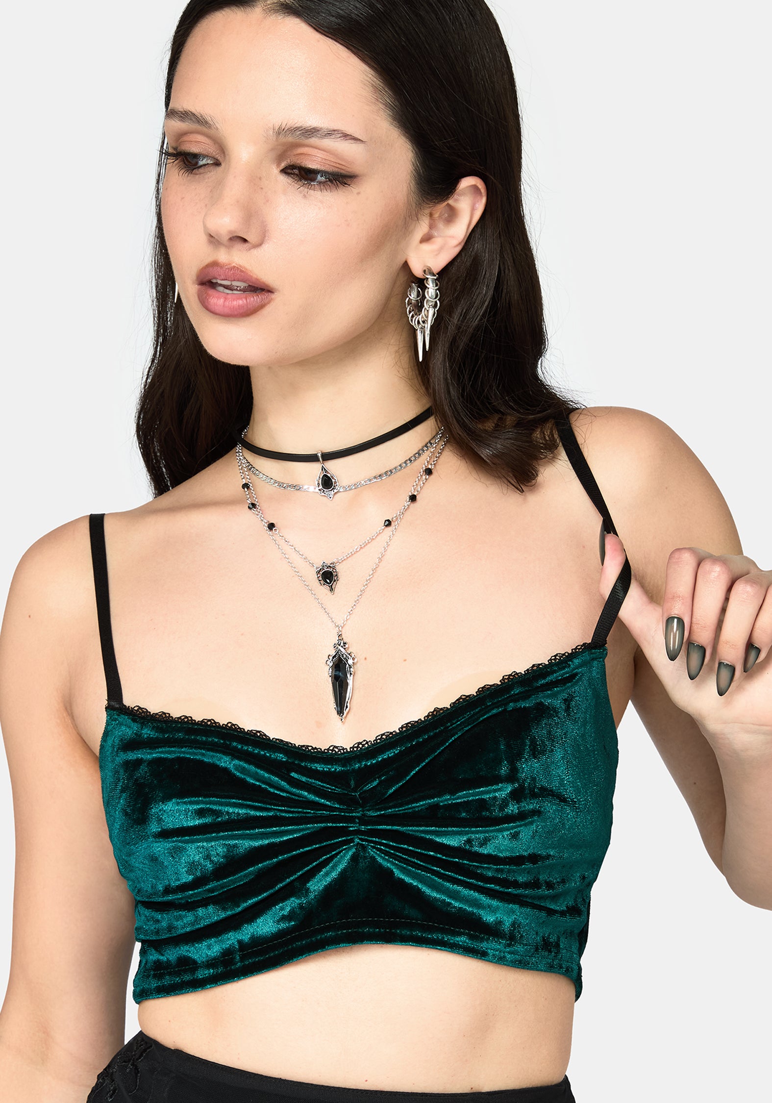 Ami Velour Ruched Bralet - Green