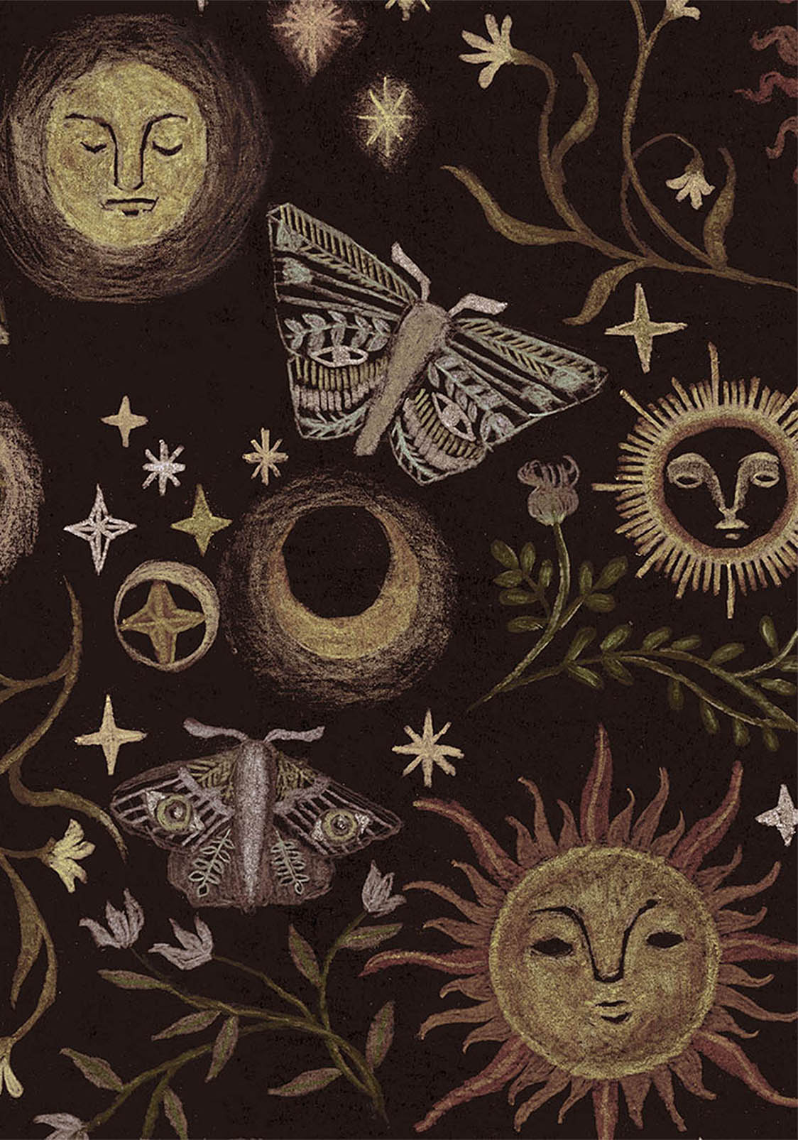 Rhea Cotton Blend Moth and Moon Print Midaxi Skirt