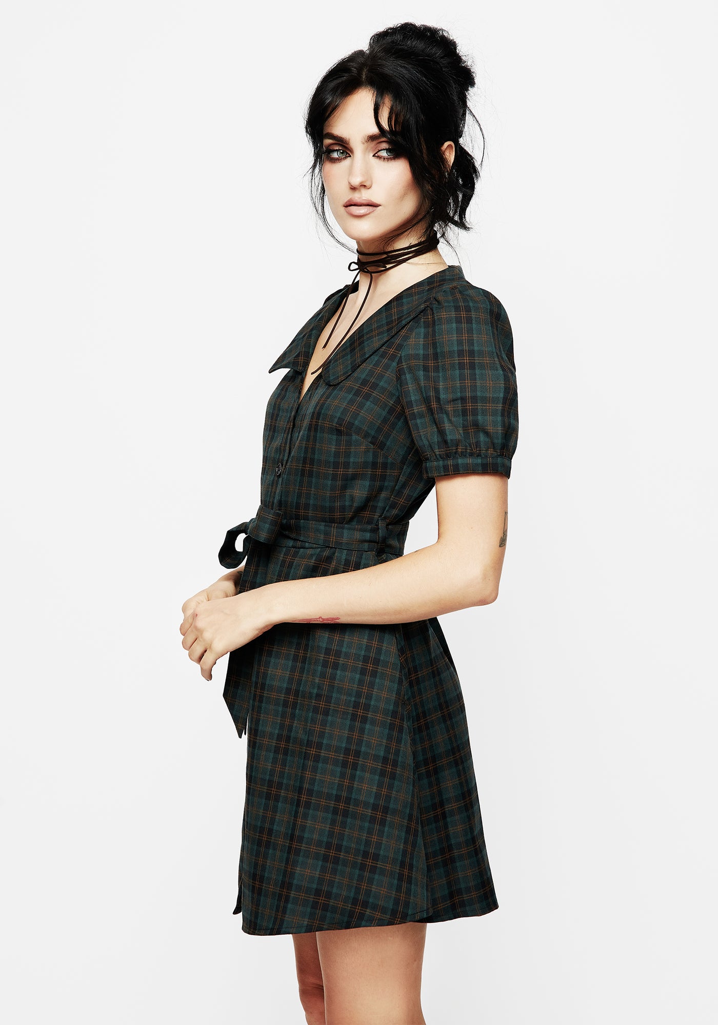 Nightingale Check Collar Mini Shirt Dress | Disturbia - Shop