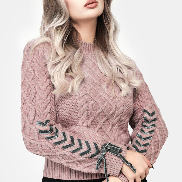 Marina Cable Knit Ribbon Lace Sweater | Disturbia - Shop Women's
