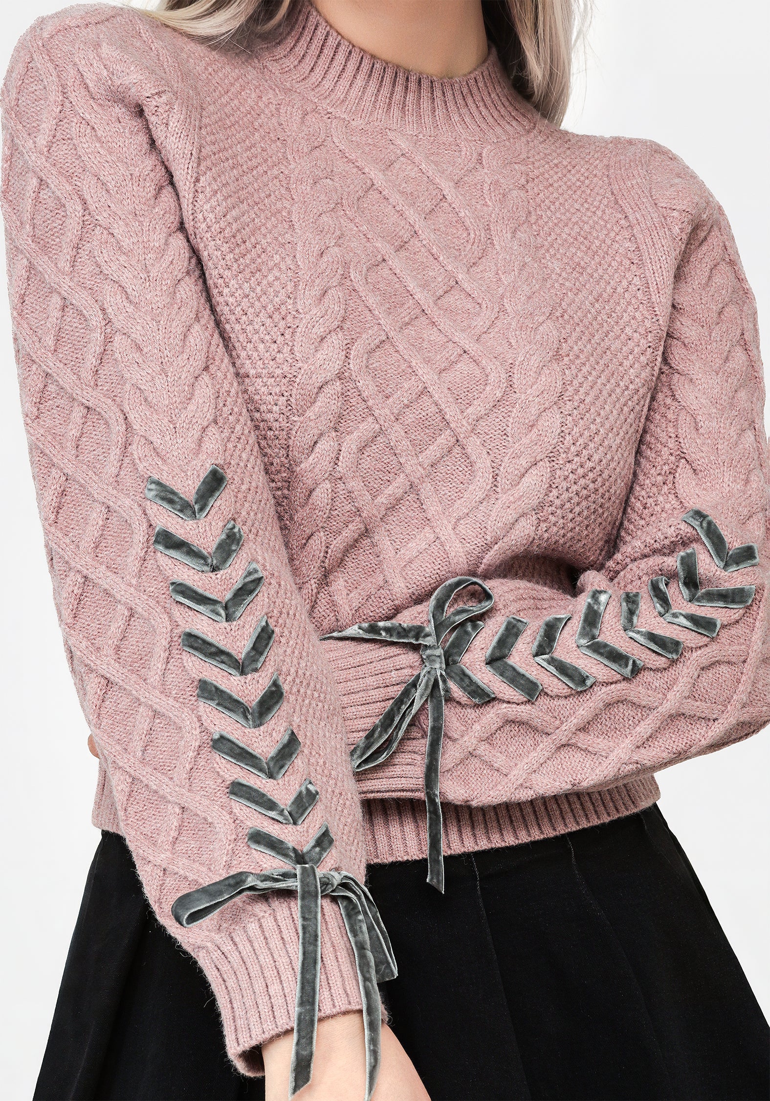 Marina Cable Knit Ribbon Lace Sweater | Disturbia - Shop Women's