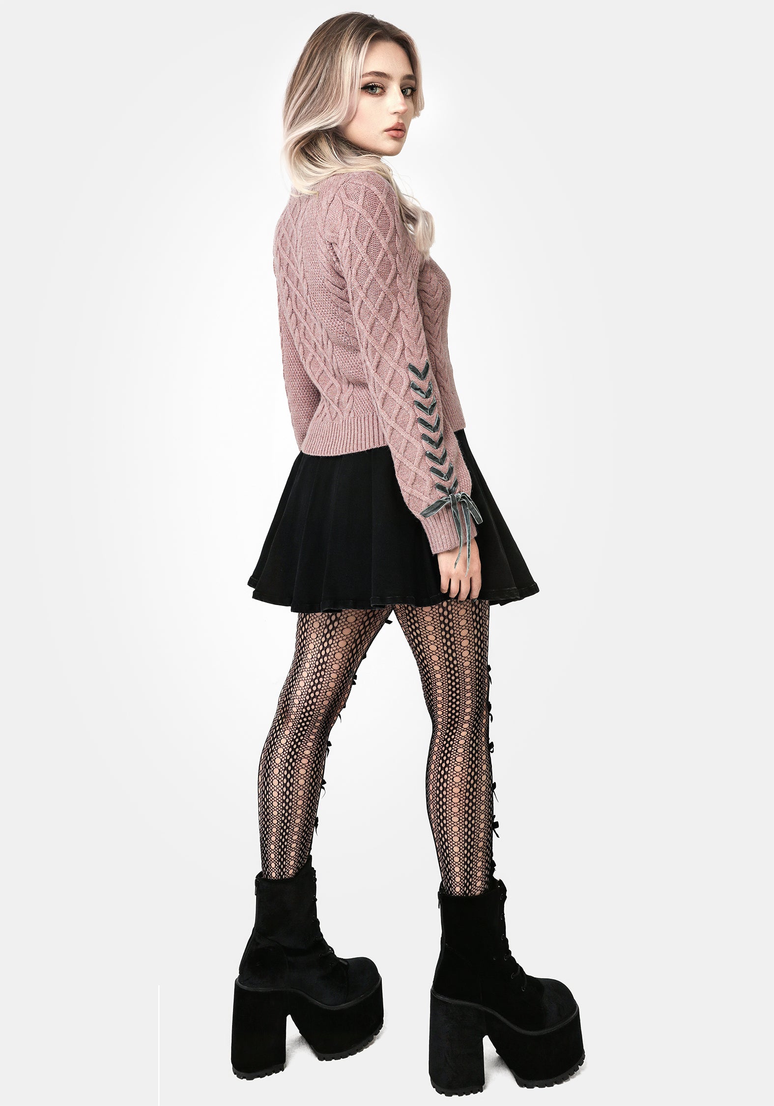 Marina Cable Knit Ribbon Lace Sweater
