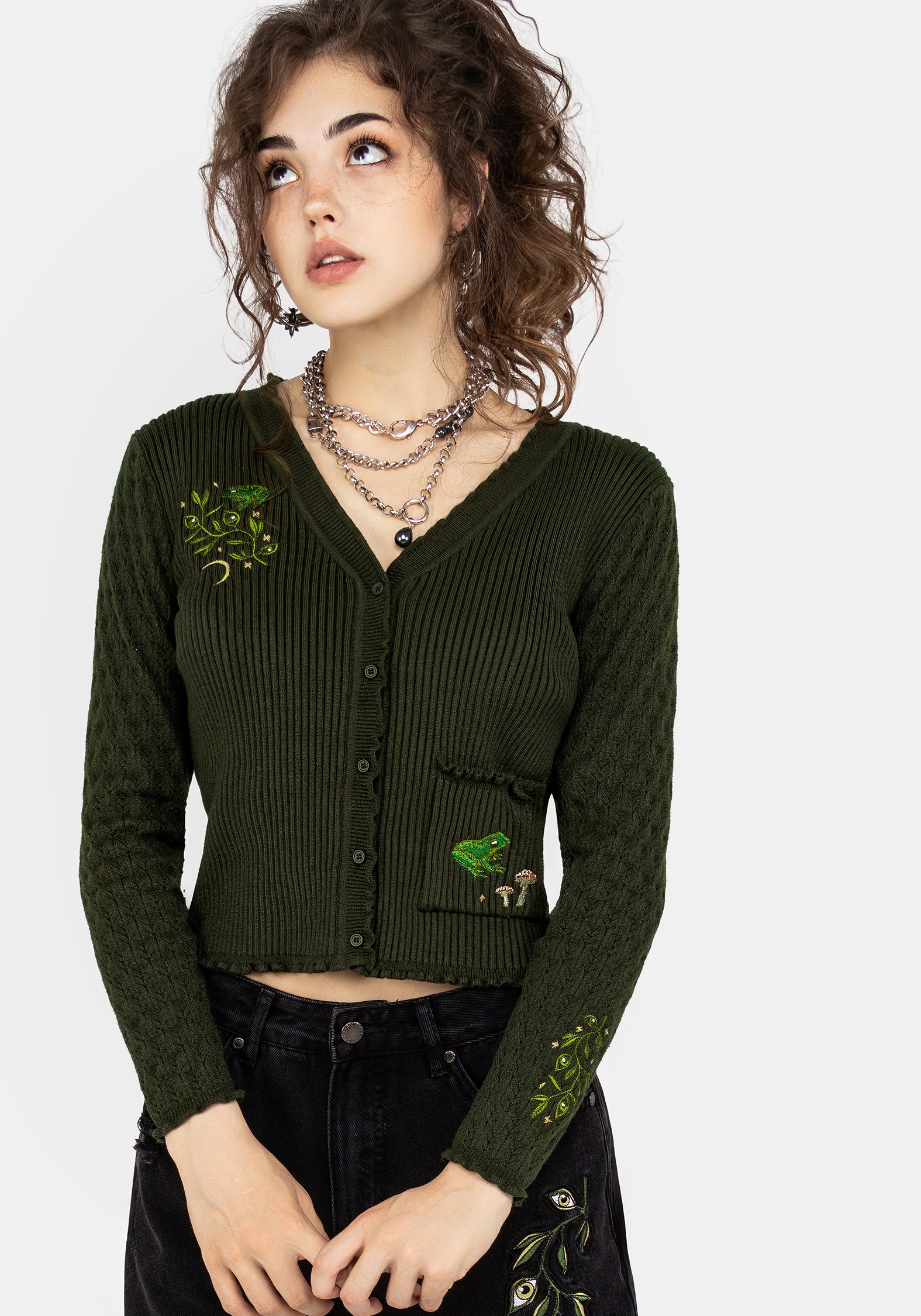 トップス Life Word Embroidery Knit Cardigan OPT_1_AW24BG314_SWAMPLIFE-
