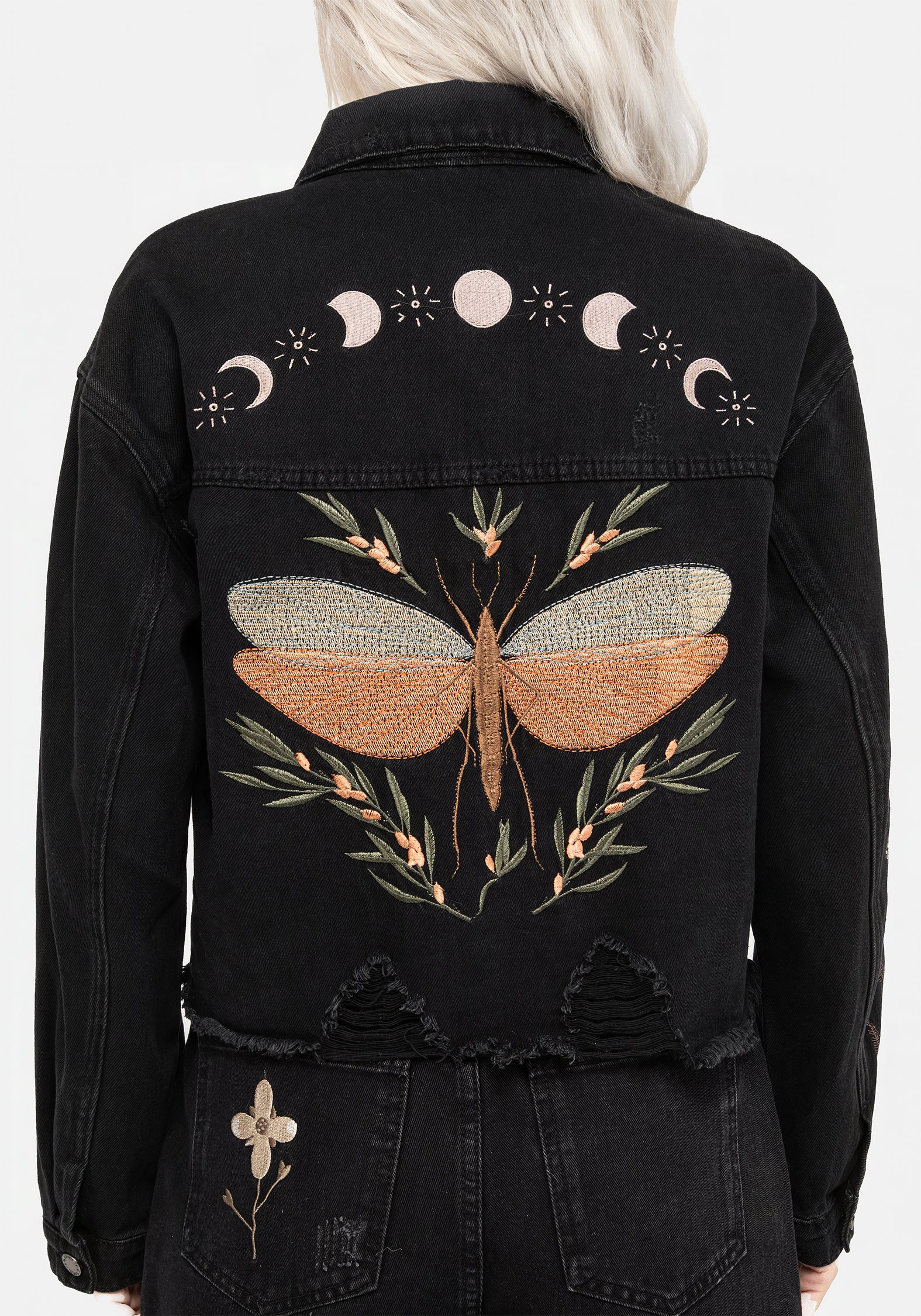 Griffinfly Embroidered Distressed Denim Jacket | Disturbia - Shop