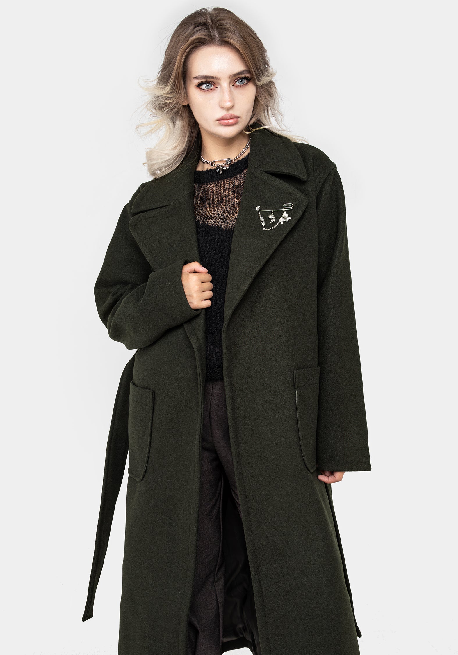 Meltdown Oversized Coat with Brooch - Green | Disturbia - Shop