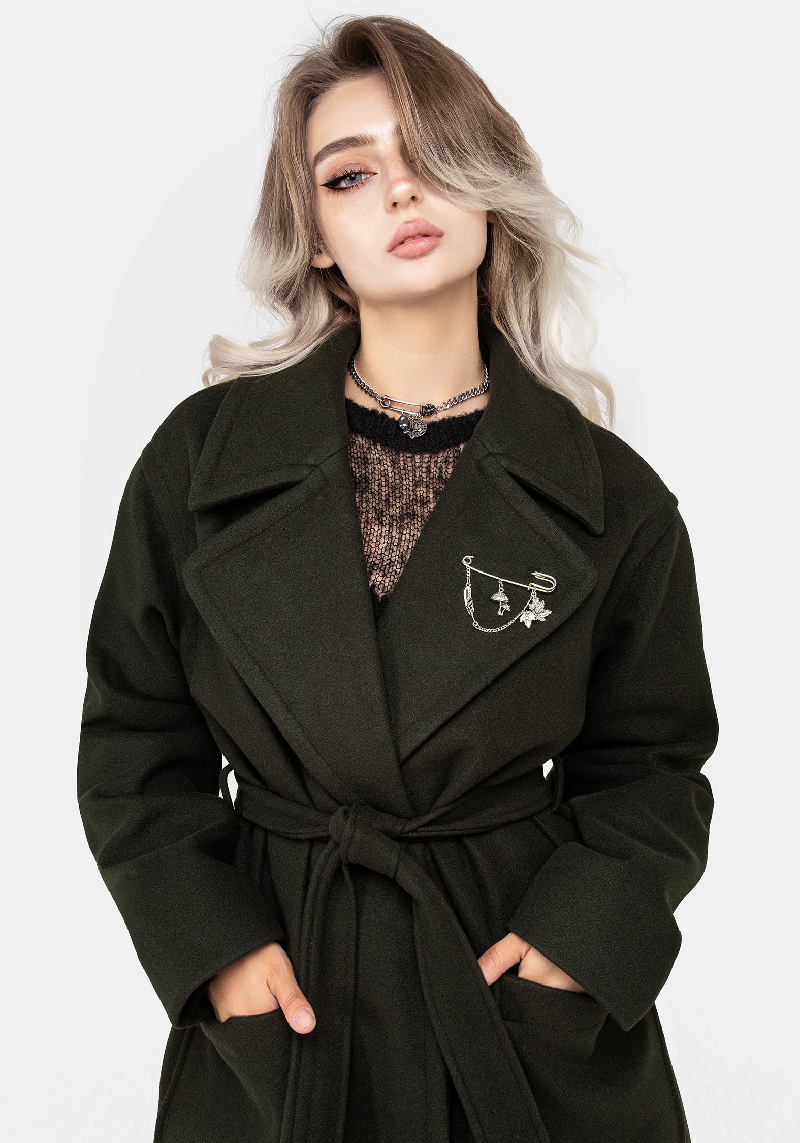 Meltdown Oversized Coat with Brooch - Green | Disturbia - Shop
