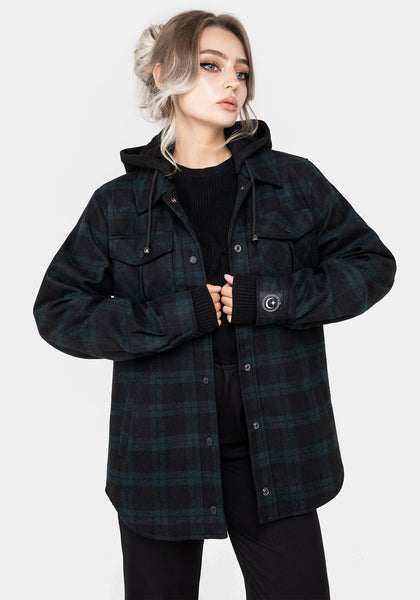Trellis Hooded Pocket Wool Blend Check Shacket | Disturbia - Shop
