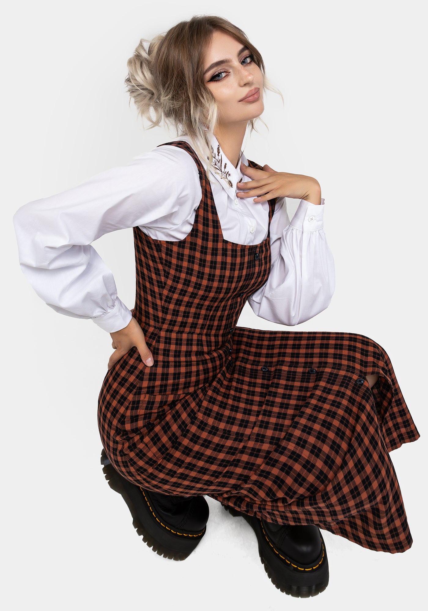 Terra Check Button Up Midaxi Dress - Orange | Disturbia - Shop