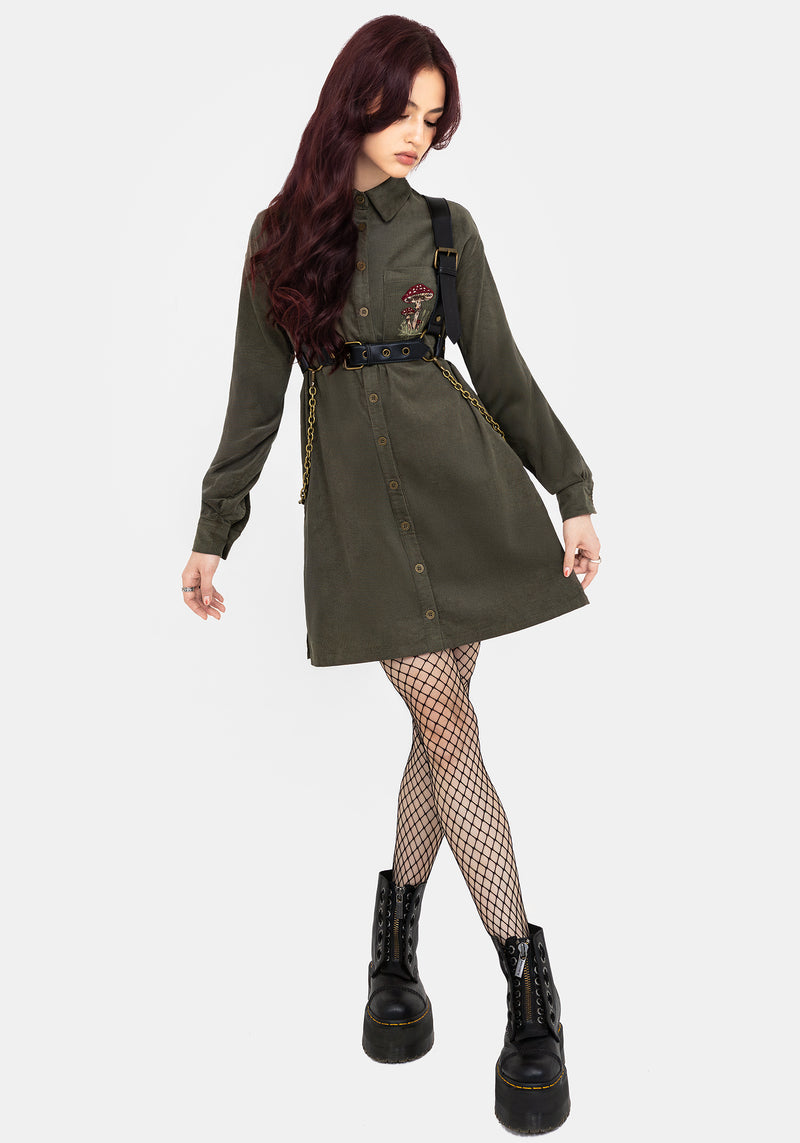 Whimsical Pocket Embroidered Mini Shirt Dress Disturbia Whimsical Pocket Embroidered Mini Shirt Dress Disturbia