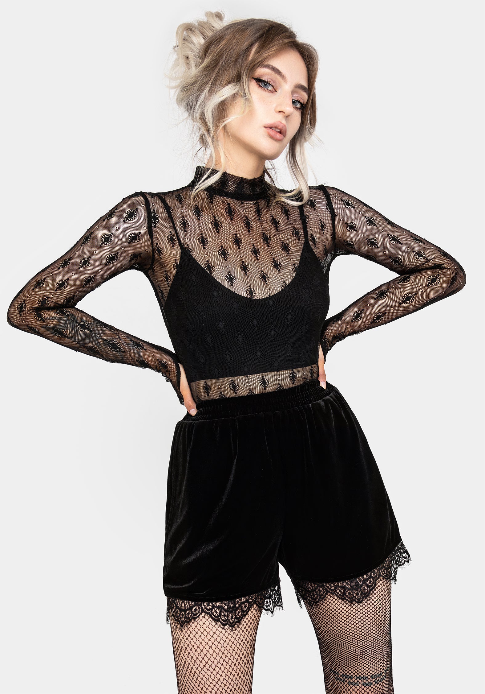 Spydre Lace Hem Velour Shorts | Disturbia - Shop Women's Gothic