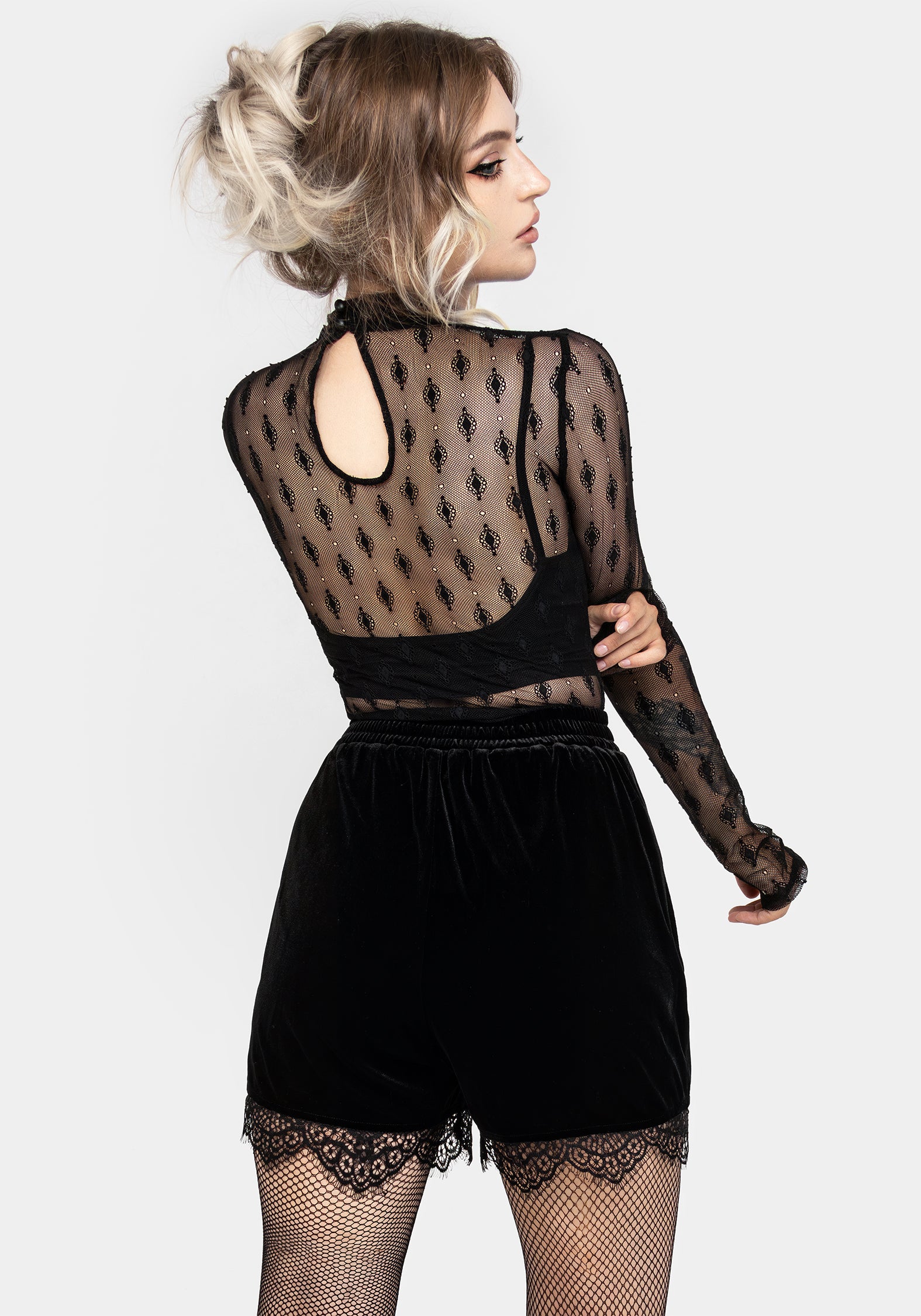 Spydre Lace Hem Velour Shorts | Disturbia - Shop Women's Gothic