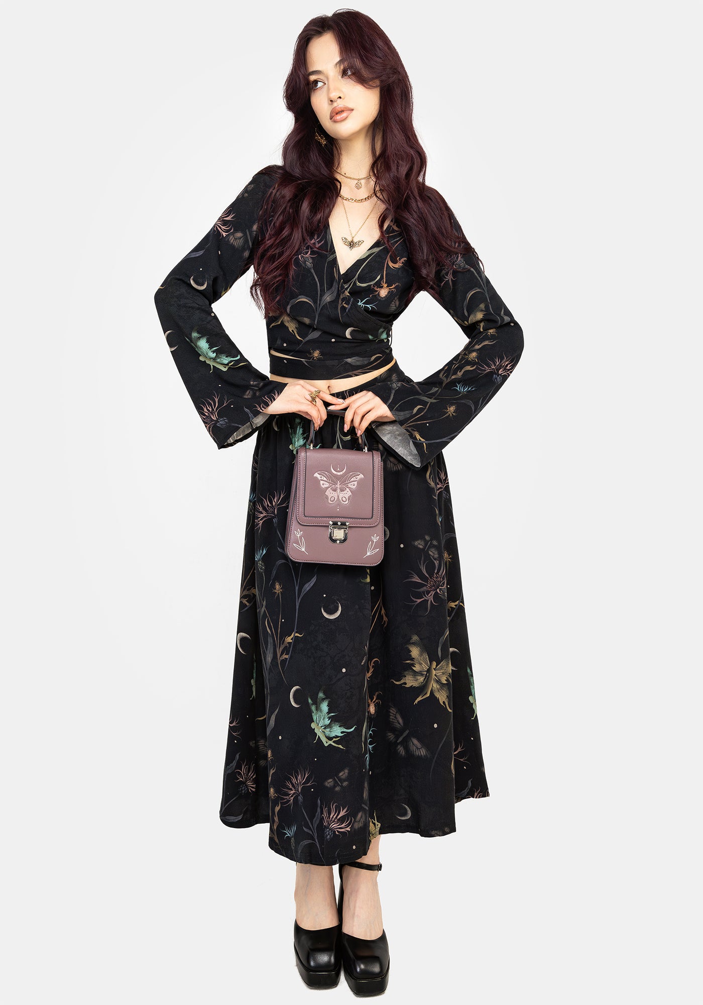 Rosanella Floral Print Flare Sleeve Wrap Top | Disturbia - Shop