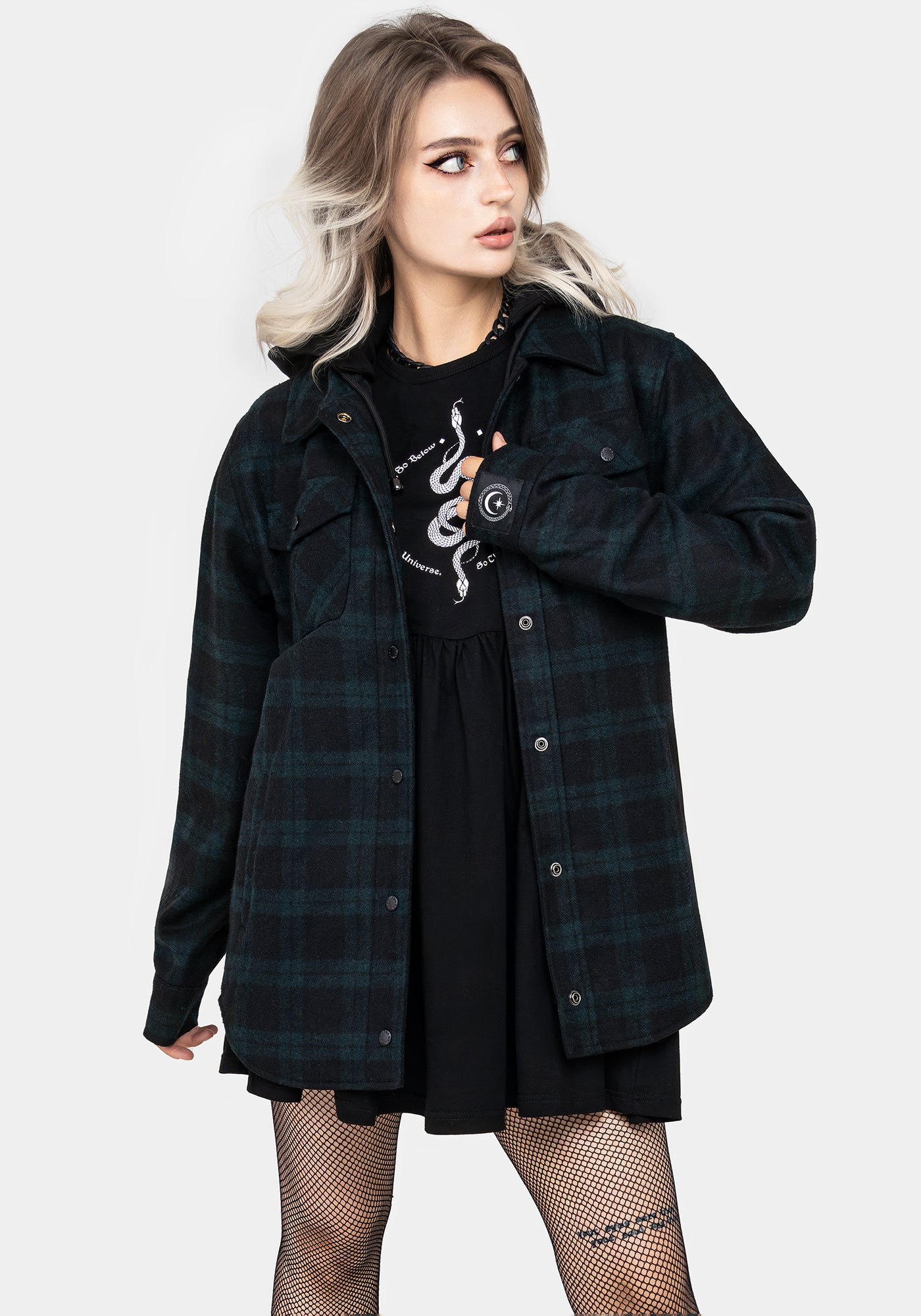 Trellis Hooded Pocket Wool Blend Check Shacket | Disturbia - Shop
