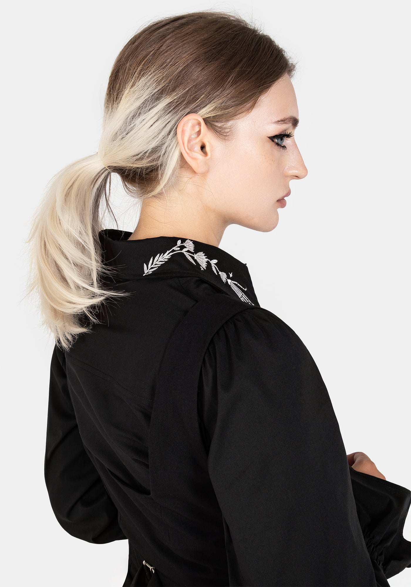 Tempora Embroidered Button Up Shirt - Black | Disturbia - Shop
